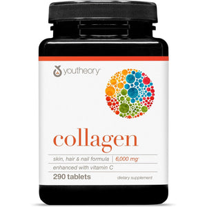Youtheory Advanced Collagen - 6,000 mg - with Vitamin C & Amino Acids - for Hair Growth, Skin & Nails* - Supports Joint, Bone & Muscle Health* - for Women and Men - 290 Tablets (48-Day Supply)