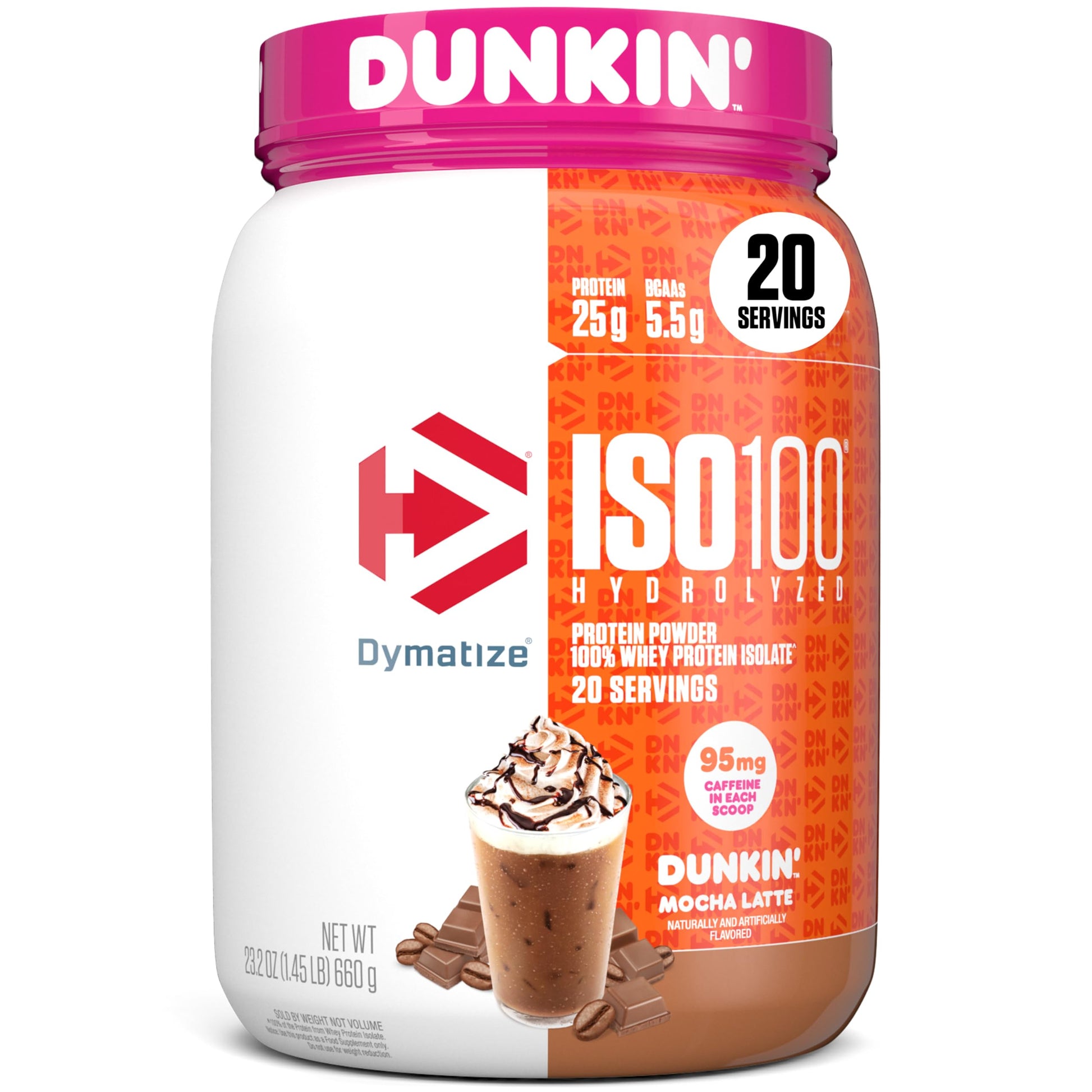 Buy now Dymatize ISO100 Whey Protein Powder Isolate, Gourmet Chocolate, 25g of Protein, 5 Pound, 5.5g BCAAs, Less Than 120 Cal., Gluten Free, 1g Fat, 1g Sugar, 2g Carb (71 Servings) Dunkin' Mocha Latte 1.34 Pound (Pack of 1) at indiglob india