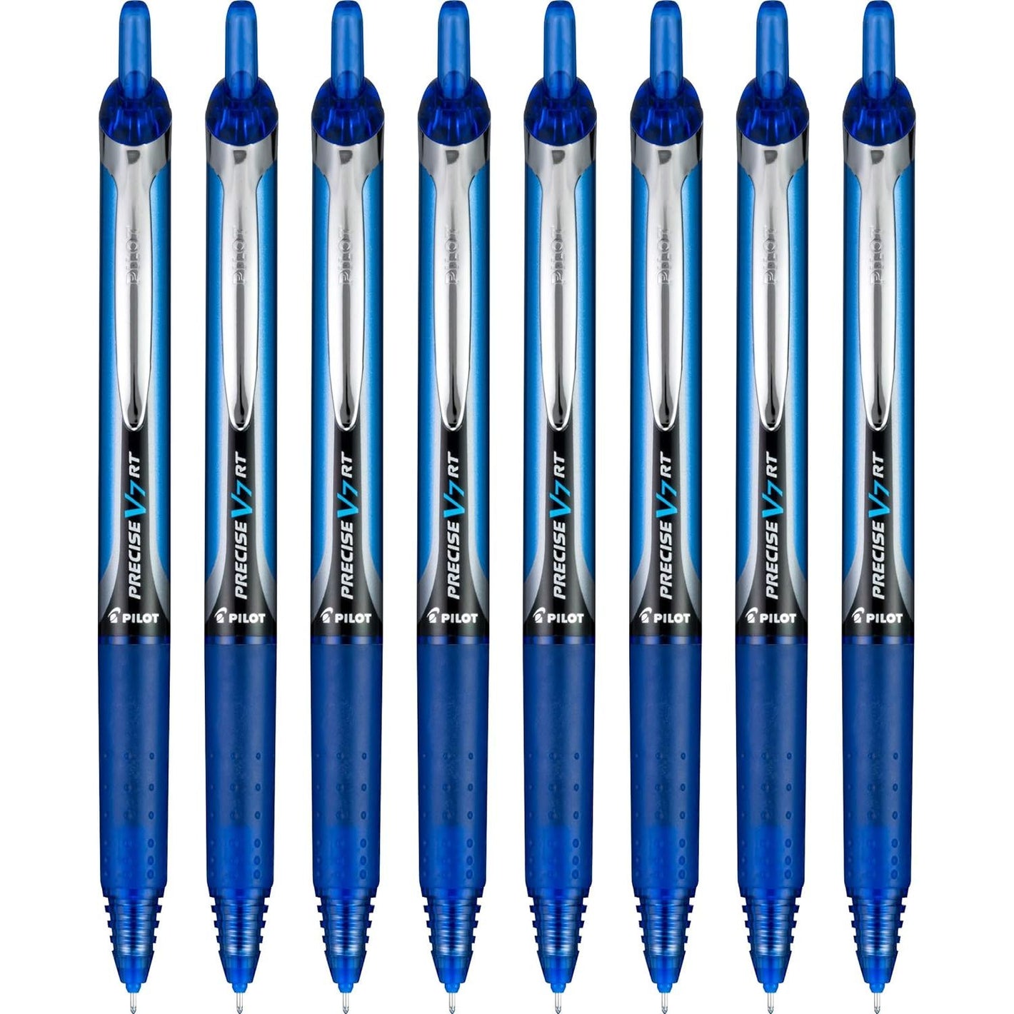 Pilot Precise V7 RT Refillable & Retractable Liquid Ink Rollerball Pens, Blue Ink Pens, Fine Point (0.7 mm), 8-Pack - Ideal for School, Journaling, and Office Writing