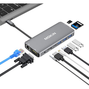 USB C Hub Multiport Adapter - 10 in 1 Portable Dongle with 4K HDMI, VGA, Ethernet, 3 USB Ports, Audio, PD Charger, SD/Micro SD Card Reader Compatible for MacBook Pro, XPS More Type C Devices.