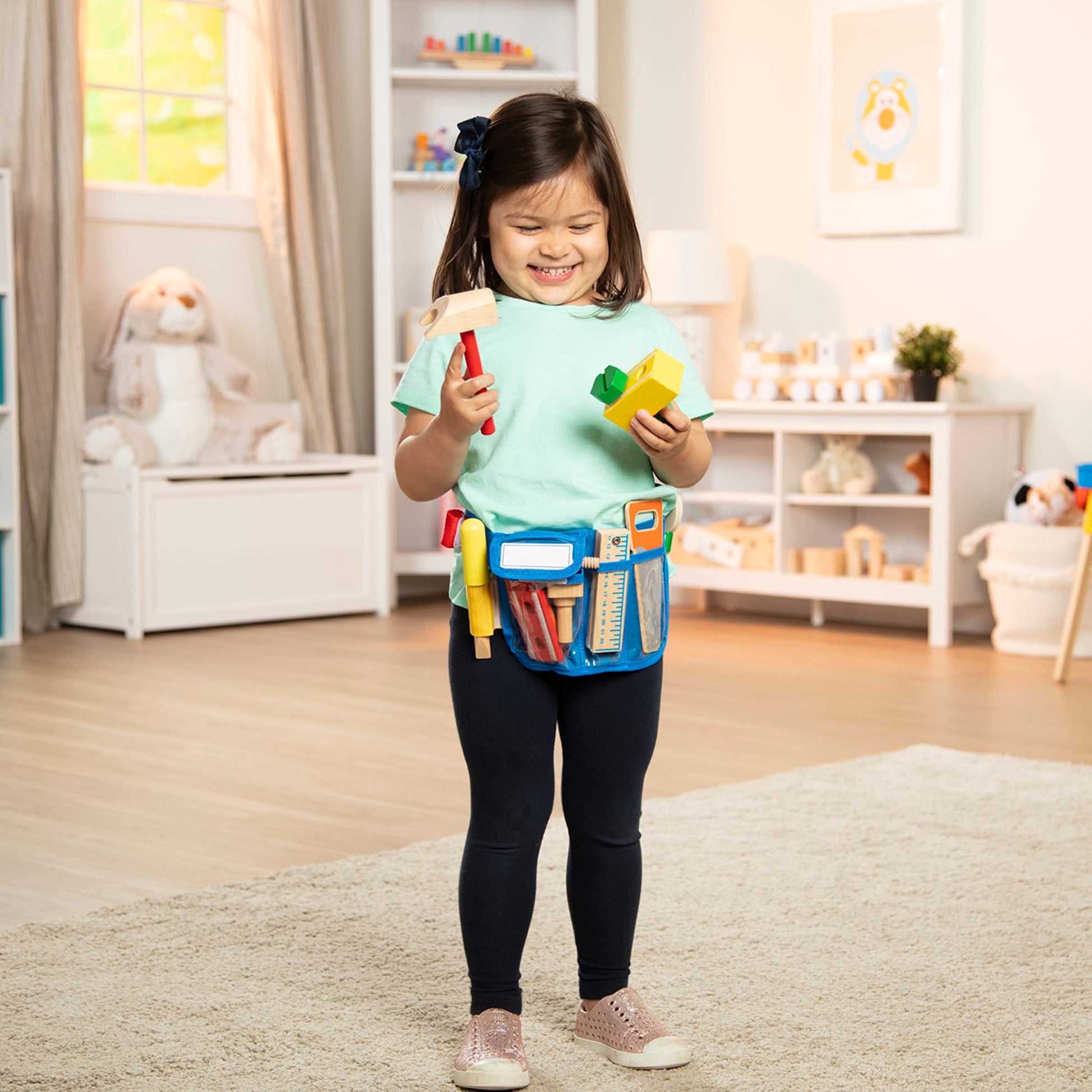 Buy now Melissa & Doug Deluxe Tool Belt Set - 5 Wooden Tools, 8 Building Pieces, Adjustable Belt at indiglob india
