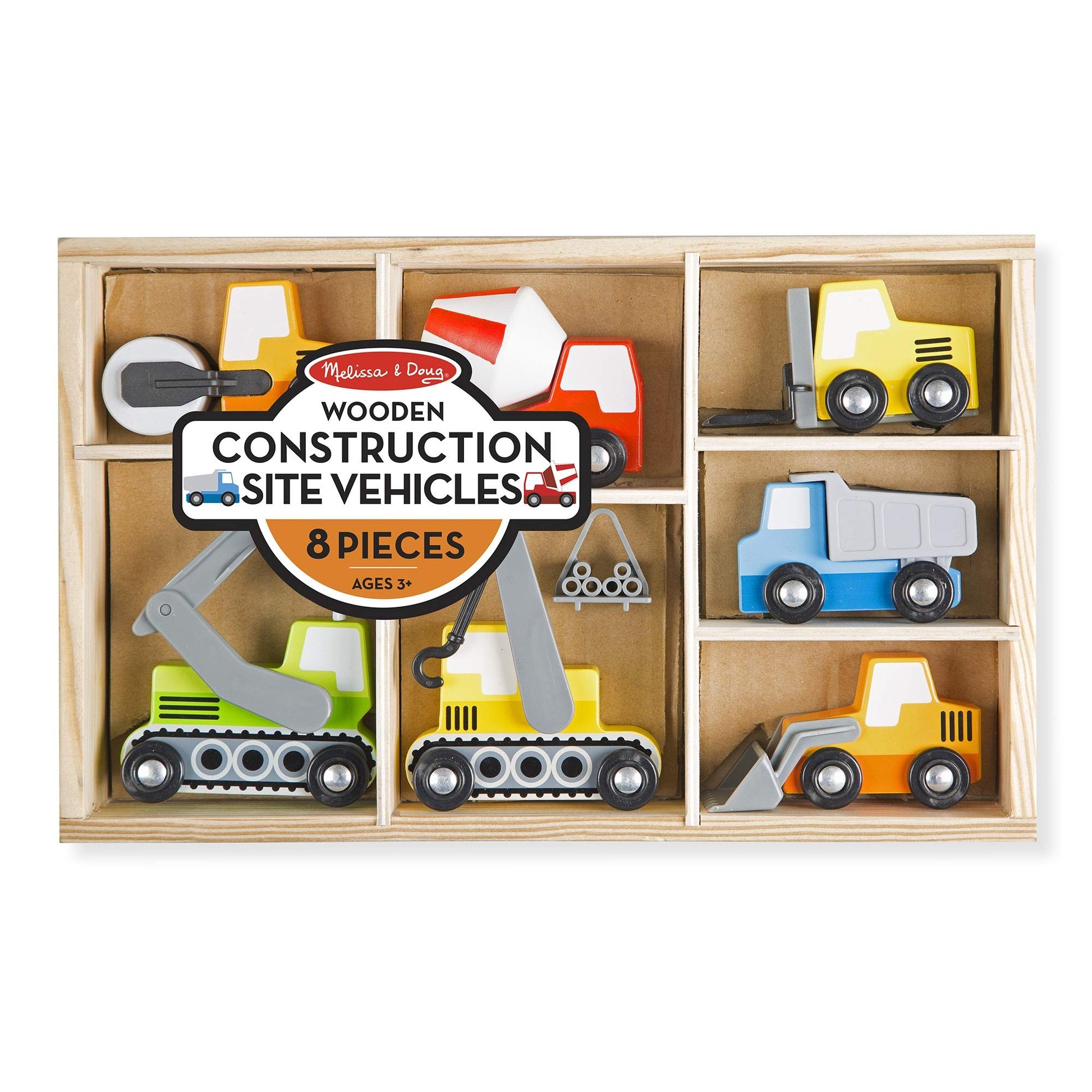 Buy now Melissa & Doug Wooden Construction Site Vehicles with Wooden Storage Tray (8 pcs) at indiglob india
