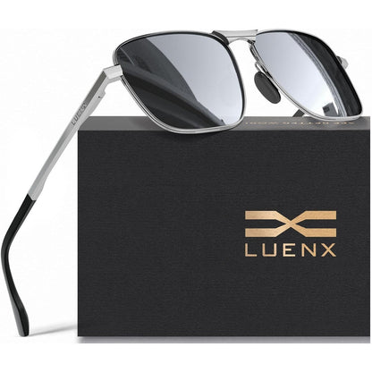 LUENX Rectangular Polarized Aviator Sunglasses for Men Retro Pilot Shades Driving UV400 Protection