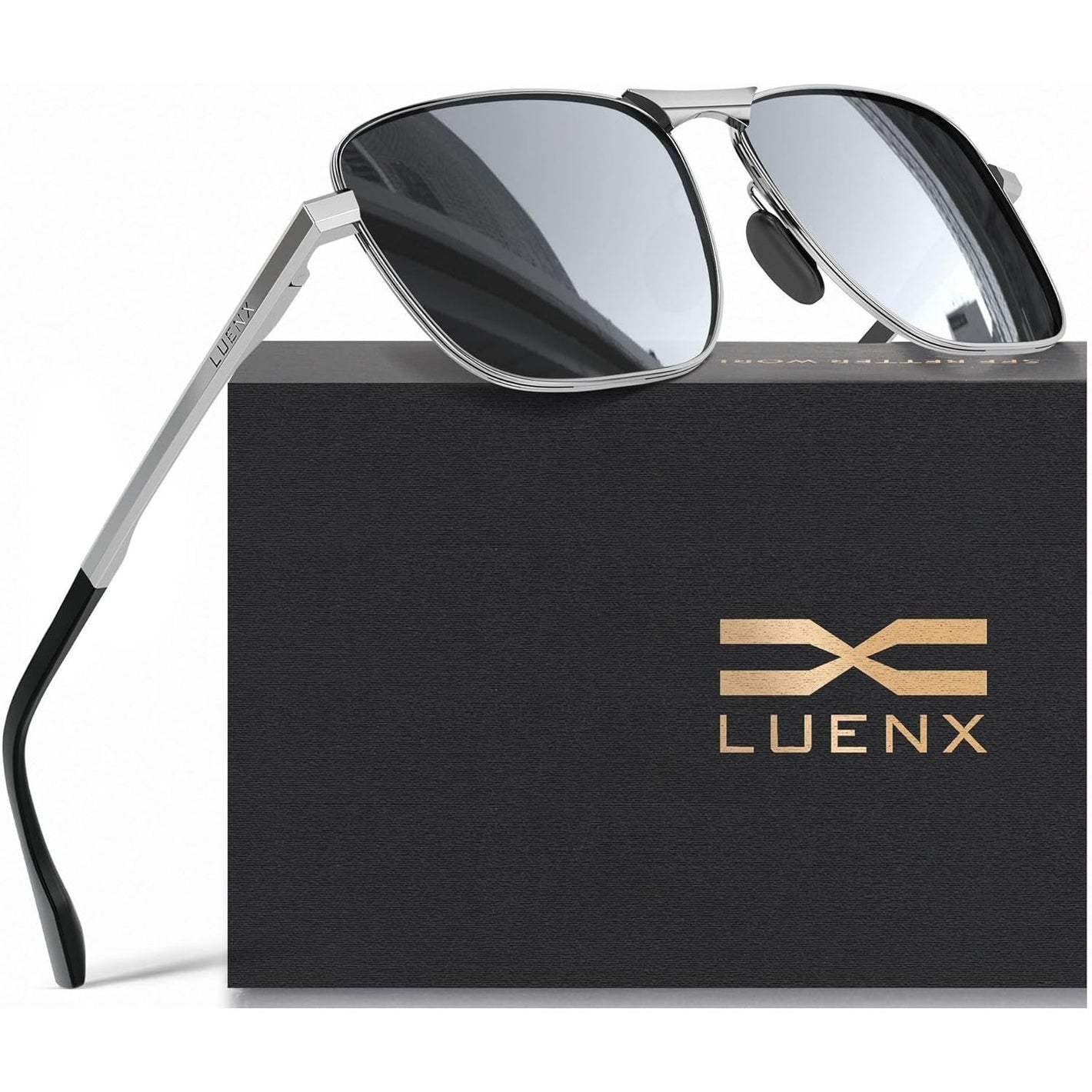 LUENX Rectangular Polarized Aviator Sunglasses for Men Retro Pilot Shades Driving UV400 Protection
