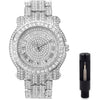 Techno Pave Men's Iced Diamond 45mm Metal Band Watch - SILVER
