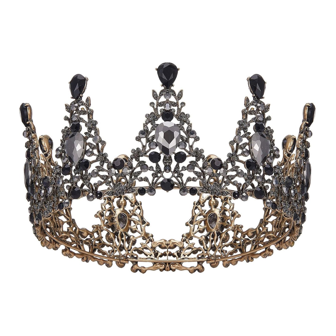 AW BRIDAL Black Baroque Queen Crown for Women, Gothic Crystal Tiara for Halloween Wedding Pageant Quinceanera Birthday Party, Rhinestone Hair Accessories for Bride