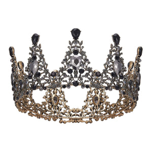 AW BRIDAL Black Baroque Queen Crown for Women, Gothic Crystal Tiara for Halloween Wedding Pageant Quinceanera Birthday Party, Rhinestone Hair Accessories for Bride