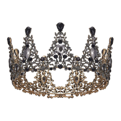AW BRIDAL Black Baroque Queen Crown for Women, Gothic Crystal Tiara for Halloween Wedding Pageant Quinceanera Birthday Party, Rhinestone Hair Accessories for Bride