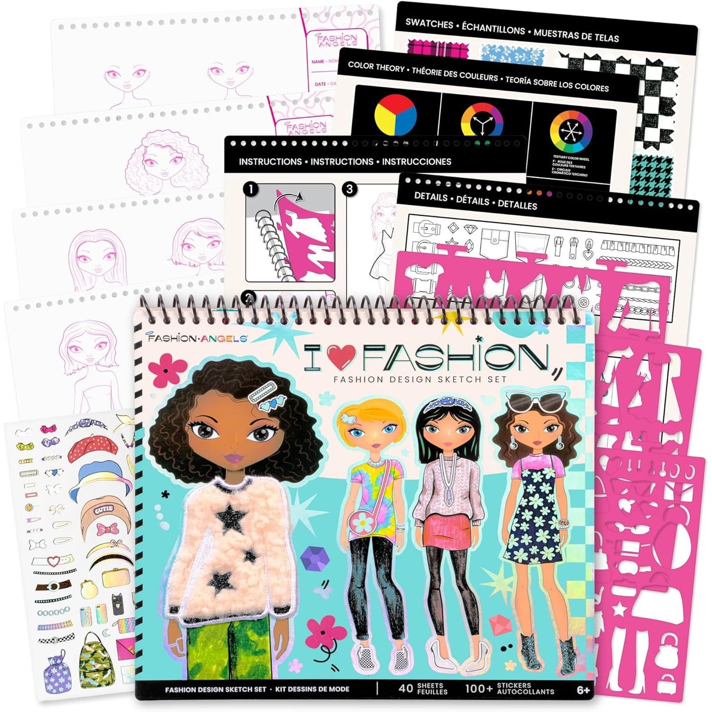Fashion Angels I Love Fashion Sketch Portfolio, Includes Sketch Pad with Stencils & Stickers, Fashion Design Sketch Book for Girls, Ideal Drawing Kit for Kids