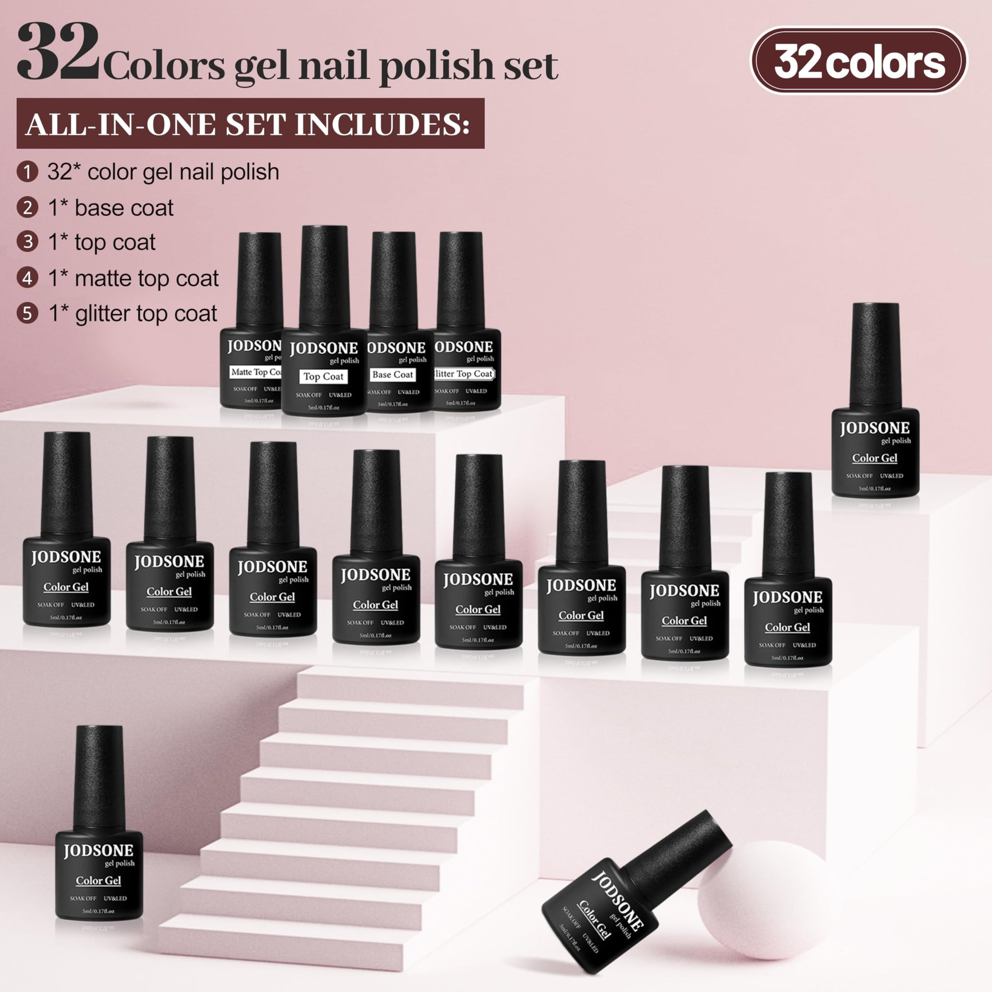 Buy now JODSONE 36 PCS Gel Nail Polish Set-32 Colors Gel Polish Kit Base Coat Glossy Matte and Glitter Top Coat Nail Polish Set Green Blue Red Pink Collection Gifts for Women at indiglob india