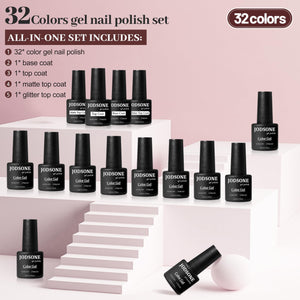 Buy now JODSONE 36 PCS Gel Nail Polish Set-32 Colors Gel Polish Kit Base Coat Glossy Matte and Glitter Top Coat Nail Polish Set Green Blue Red Pink Collection Gifts for Women at indiglob india