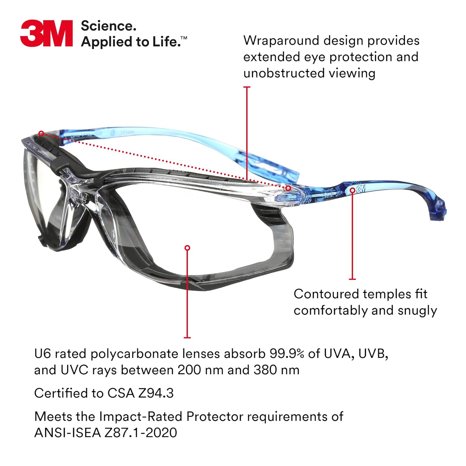 Buy now 3M Safety Glasses, Virtua CCS, ANSI Z87, Anti-Fog, Clear Lens, Blue Frame, Corded Ear Plug Control System, Removable Foam Gasket at indiglob india