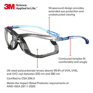 Buy now 3M Safety Glasses, Virtua CCS, ANSI Z87, Anti-Fog, Clear Lens, Blue Frame, Corded Ear Plug Control System, Removable Foam Gasket at indiglob india