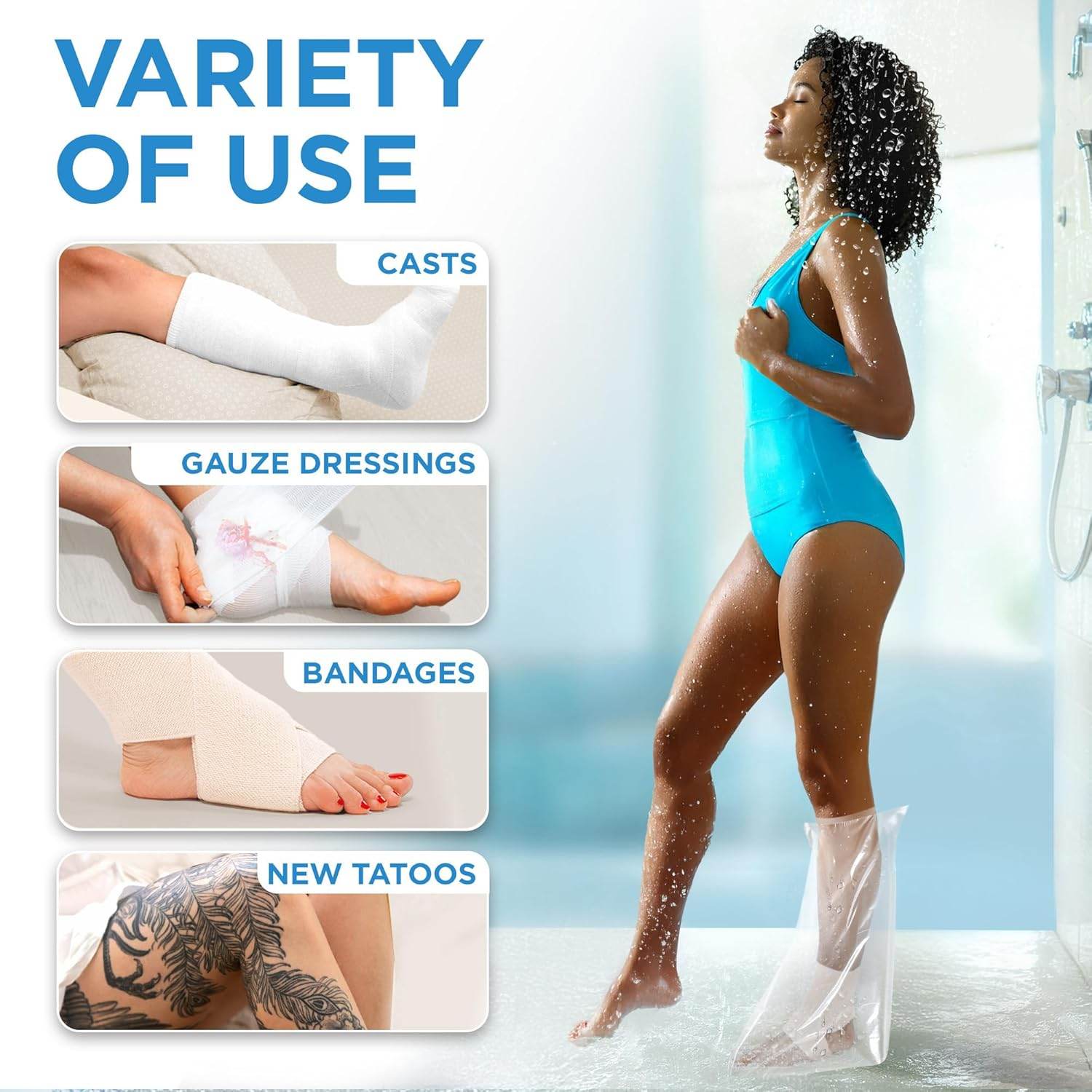 100% Waterproof Cast Covers for Shower Leg - Tight Seal - Reusable Adult 2pk Half Leg Cast Protectors - Knee, Ankle, Foot - My Store