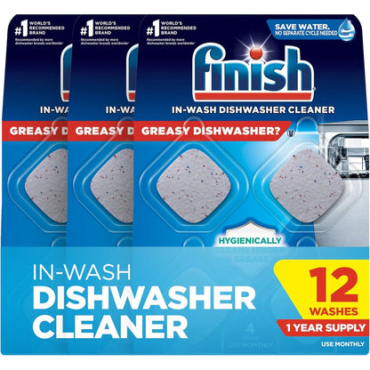 Finish Dishwasher Cleaner Tablets, Deep Cleans Hidden Grease & Grime, Fights Odors, No Extra Wash Cycle, Helps Maintain Dishwasher, 12 Month Supply, 12 Count