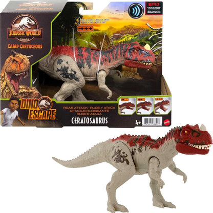Mattel Jurassic World Camp Cretaceous Roar Attack Dinosaur Action Figure, Ceratosaurus Dino Toy with Strike Motion & Sounds