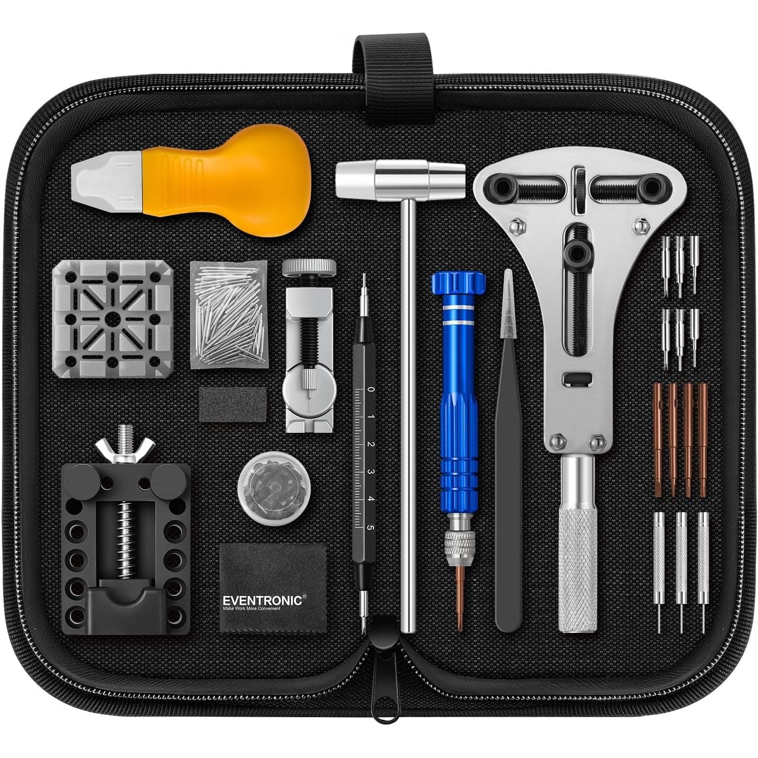 Buy now 【2025 Upgrade】Eventronic Watch Repair Kit, Watch Link Removal Kit, Watch Battery Replacement Tool Kit & Strap Adjustment, Watch Tool Kit with Spring Bar, Case Opener, Link Remover, Carrying Case at indiglob india