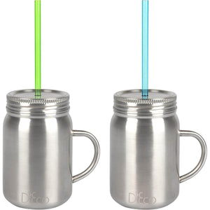 16 Oz Stainless Steel Mason Jars with Straws & Lids (2 Pack) - Insulated Double Wall Drinking Mugs Keep Drinks Hot or Cold for Hours - Essential Reusable Water Bottles, Coffee Cups, Travel Tumblers - My Store