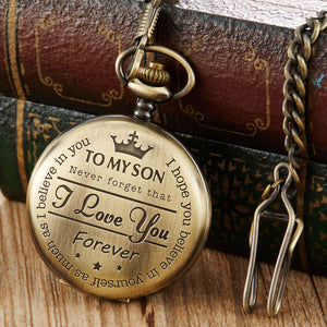 Engraved Pocket Watch to Son I Love You Gifts from a Mom Dad Birthday Christmas Gift Fob Watches Chains