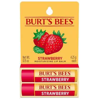 Burt's Bees Lip Balm - Strawberry, Lip Moisturizer With Responsibly Sourced Beeswax, Tint-Free, Natural Origin Conditioning Treatment, 2 Tubes, 0.15 oz.