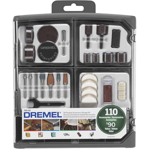 Dremel 709-02 110-Piece All-Purpose Rotary Tool Accessory Kit- Includes a Carving Bit, Sanding Drums, Grinding Stones, Cutting Discs, and a Storage Case, Gray