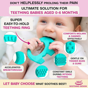 Baby Elefun Teething Ring for Babies 0-6 Months - 5X Pain Relief Smart Teether - Zero Developmental Delay Silicone Teether - Cute Infant Chew Toy, Shower Gift