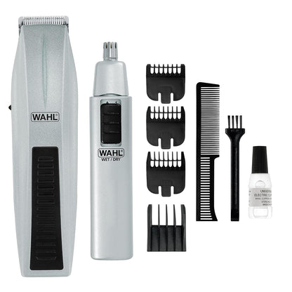 Wahl Beard Trimmer for Men - Battery Operated Facial Hair Grooming Set for Mustaches, Beard, Neckline, Light Detailing and Grooming with Bonus Battery Nose & Ear Hair Trimmer - Model 5537-420
