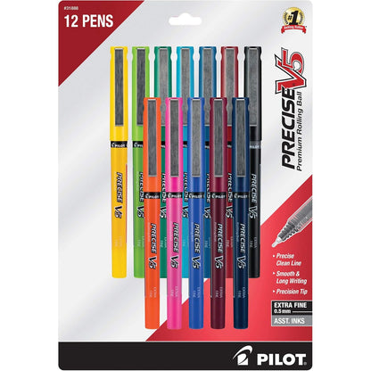 Pilot Precise V5 Rollerball Pens, Extra Fine Point 0.5 mm Blue Pens, Blue, Pack of 12 - Ideal for School, Journaling & Office Writing