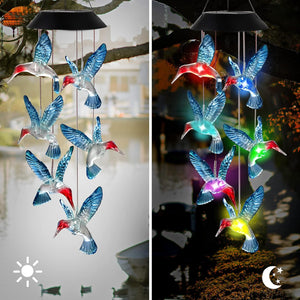 Hummingbird Solar Wind Chimes, OkayGoo Hummingbird Gift Outdoor Wind Chime Solar Lights Color Changing Night Lights Gifts for Mom Grandma Memorial Wind Chimes Christmas Decoration