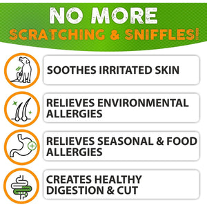 Dog Allergy Relief Chews - Dog Itch Relief - Omega 3 Fish Oil + Probiotics - Itchy Skin - Seasonal Allergies - Anti Itch Support & Hot Spots - Immune Supplement for Dogs
