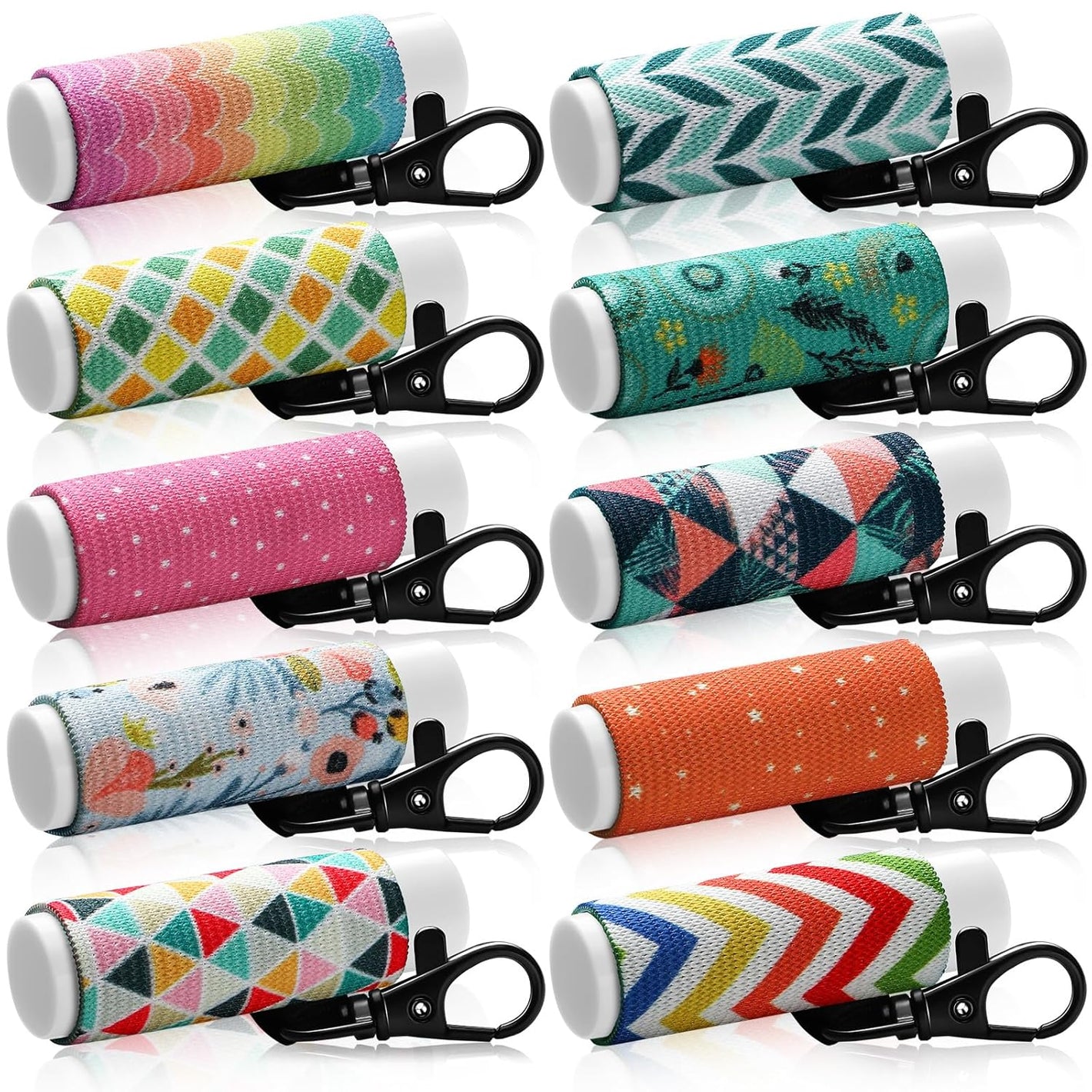 Sureio 10 Pack Lip Balm Holder Keychain Compact Clip On lipstick Lip Gloss Holder Keychain Elastic lipstick Sleeve Clip (Floral Style)