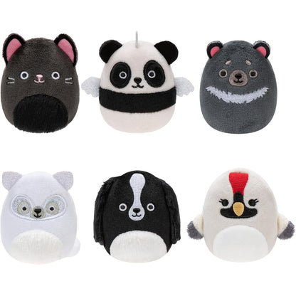 Squishville by Original Squishmallows Black and White Squad Plush - Six 2-Inch Squishmallows Plush Including Tajo, Kayce, Bambalina, Landi, Nathaniel, and Basma - Toys for Kids