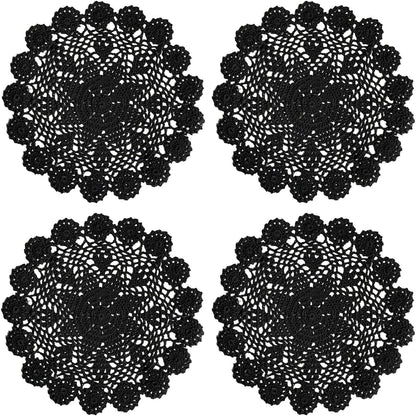 Phantomon 12 Inch Round Doilies Crochet Handmade Lace Placemats 100% Cotton Knitted Coasters, Pack of 4 (Beige)