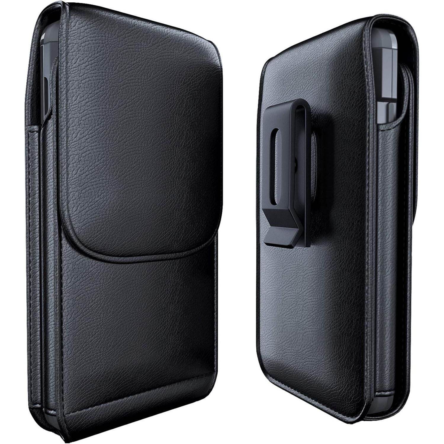 Cell Phone Belt Holster for iPhone 12, 12 Pro, 11 Pro, Xs, X, 10 Vertical Leather Belt Case with Belt Clip, ID/Card Holder Carrying Pouch Cover (Fits Apple iPhone 12, 11 Pro with Otterbox Case) - My Store