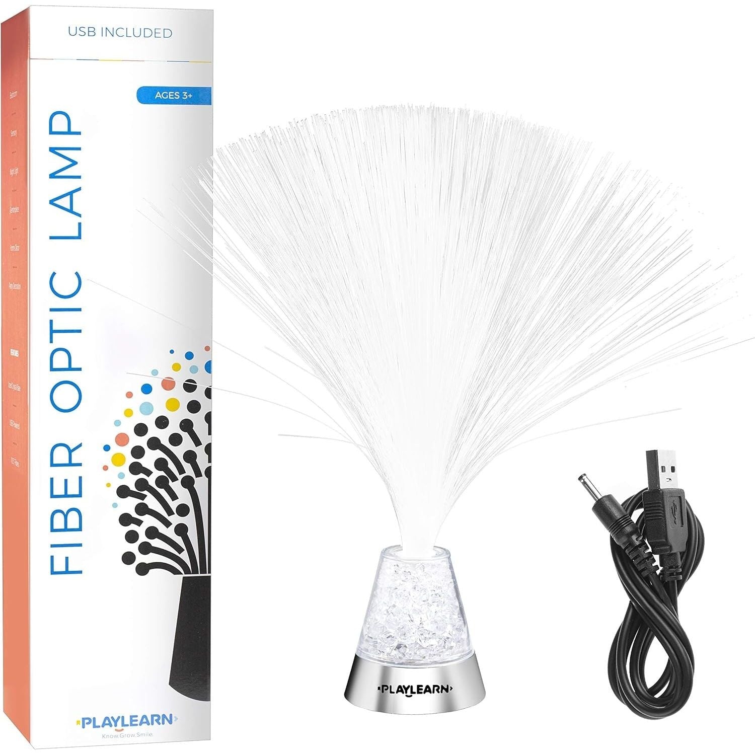 Buy now Playlearn 13” LED Fiber Optic Lamp - USB/Battery Powered – Color Changing Crystal Base – Fiber Optic Light Sensory Lamp at indiglob india