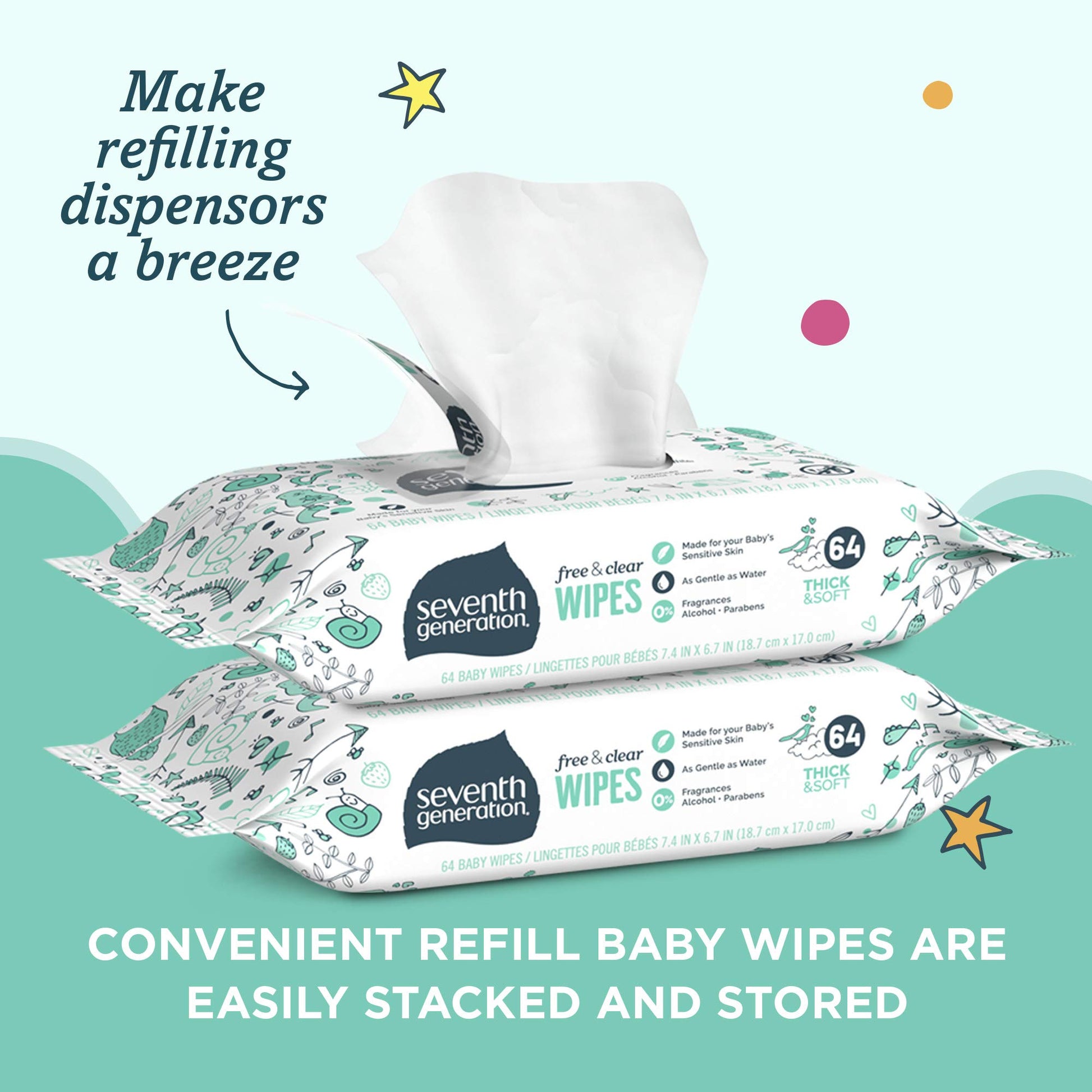 Buy now Seventh Generation Free & Clear Baby Wipes Refill Unscented and Sensitive Gentle as Water 64 count Pack of 12 (768 Total) at indiglob india