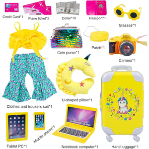 ebuddy 18 inch Doll Clothes and Accessories-Travel Suitcase Set with Fashion Outfit & Pretend Play Accessories Fit for 18" Girl Dolls (No Doll)
