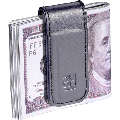 Slim Magnetic Money Clip Genuine Leather Business Card Holder for Men, Black