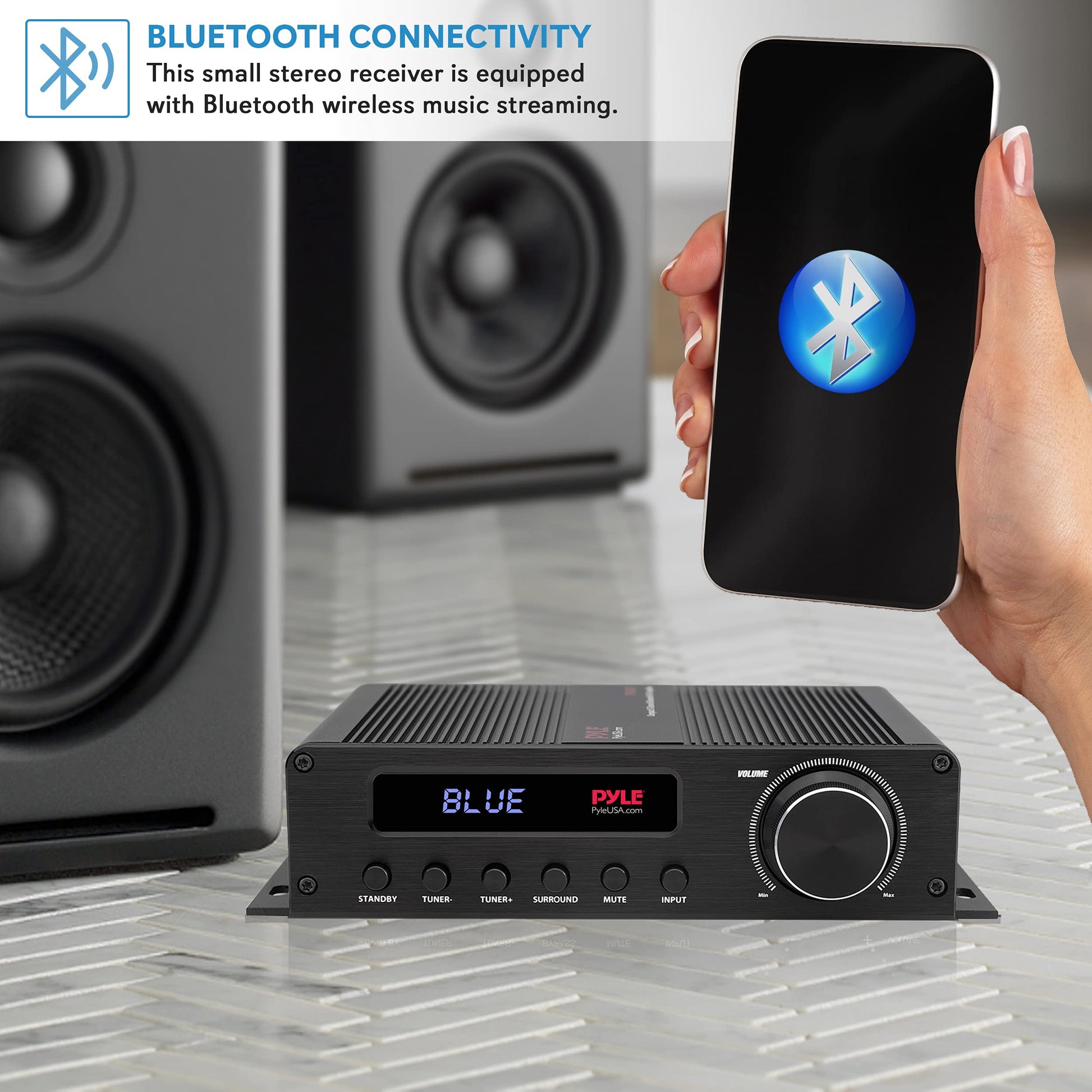 Buy now Pyle Wireless Bluetooth Home Audio Amplifier - 100W 5 Channel Home Theater Power Stereo Receiver, Surround Sound w/ HDMI, AUX, FM Antenna, Subwoofer Speaker Input, 12V Adapter, Black - PFA540BT at indiglob india
