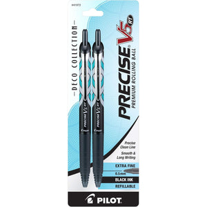 Pilot, Precise V5 RT Deco Collection Refillable & Retractable Liquid Ink Rolling Ball Pens, Extra Fine Point 0.5 mm, Black, Pack of 2