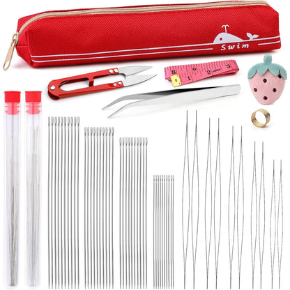 58 Pcs Beading Needles Set Seed Beads Needles Bead Needles Tool Long Straight and Big Eye Beading Needles Collapsible Embroidery Needles with Tweezers Pin Cushion for Jewelry Making