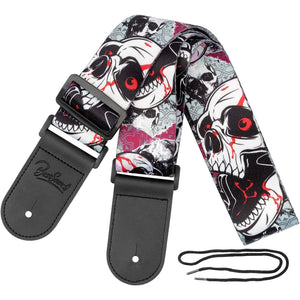 Skull Guitar Strap Leather Ends Guitar Shoulder Strap for Bass, Electric, Acoustic Guitars, Best Gift for Men Women Guitarist