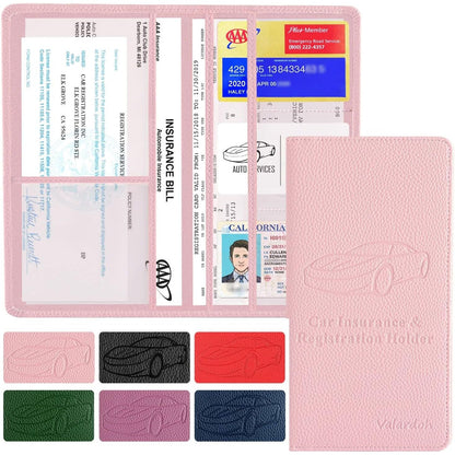 Premium Car Registration and Insurance Card Holder, Car Document Holder for Cards, Driver License & other Essential Documents (Black)