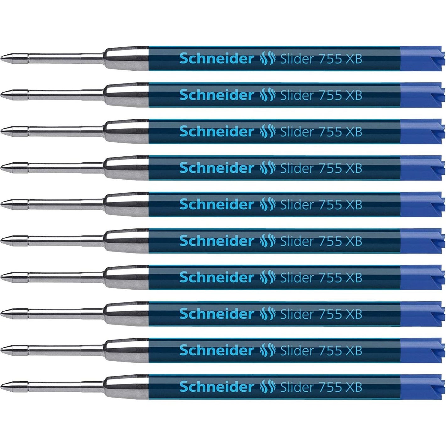 Schneider Slider 755 XB (Extra Broad) Ballpoint Pen Refill, 1.4 mm, ISO Format G2, Blue Ink, Box of 10 Refills (175503)