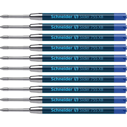Schneider Slider 755 XB (Extra Broad) Ballpoint Pen Refill, 1.4 mm, ISO Format G2, Blue Ink, Box of 10 Refills (175503)