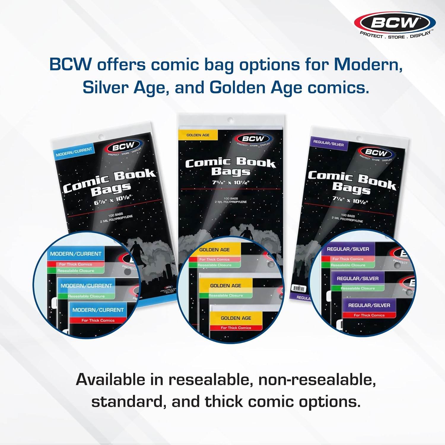 BCW Current/Modern Comic Bags - 100 ct | Acid-Free Modern Comic Bags for Current Issues | Exterior 6 7/8 x 10 1/2 inches | Crystal Clear Protection for Your Comic Collection - My Store