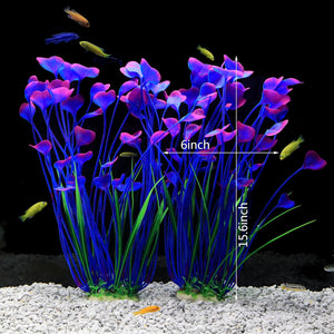 JIH Plastic Plants for Aquarium,Tall Artificial Plants for Fish Tank Decor 15.6 Inch (2 Pcs) (Purple)