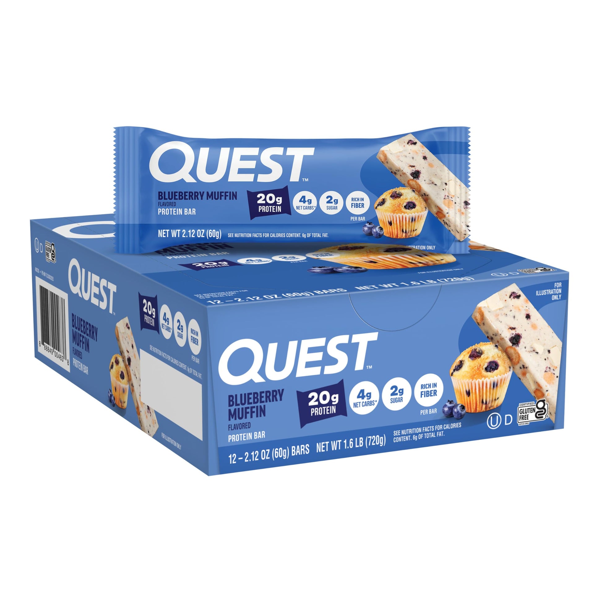 Buy now Quest Nutrition Chocolate Brownie Protein Bar, 20g Protein, 1g Sugar, 4g Net Carb, High Fiber, Gluten Free, 12 Count Blueberry Muffin 12 Count at indiglob india