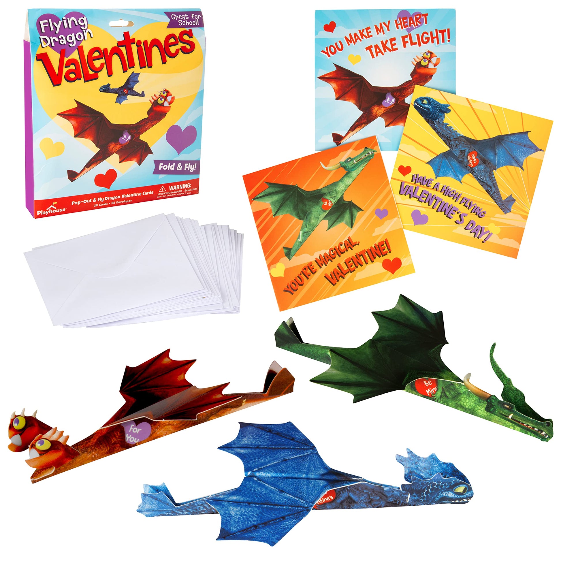 Buy now Playhouse Flying Dragons Valentine's Day Card Set for Kids, 28 Card Pack & Envelopes - Fold and Fly Paper Airplanes - Great for School Classroom Exchange Parties - Boys & Girls Ages 4+ at indiglob india