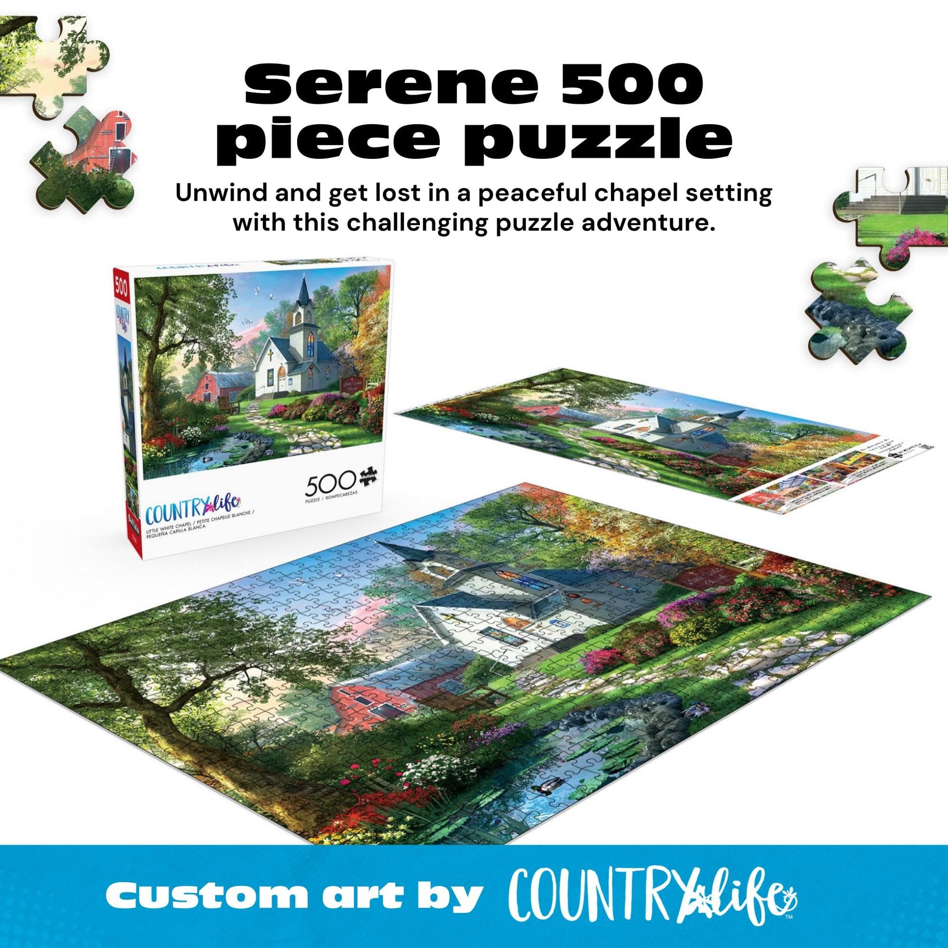Buy now Buffalo Games – Little White Chapel Jigsaw Puzzle, 500 Piece Puzzle for Adults, Peaceful Church Landscape Art by Dominic Davison at indiglob india